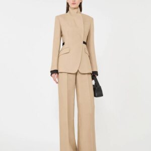 breasted blazer in pure linen natté - Camel